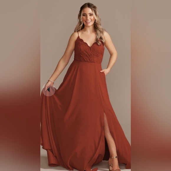 David's Bridal Dresses Davids Bridal Lace Chiffon Long Cinnamon